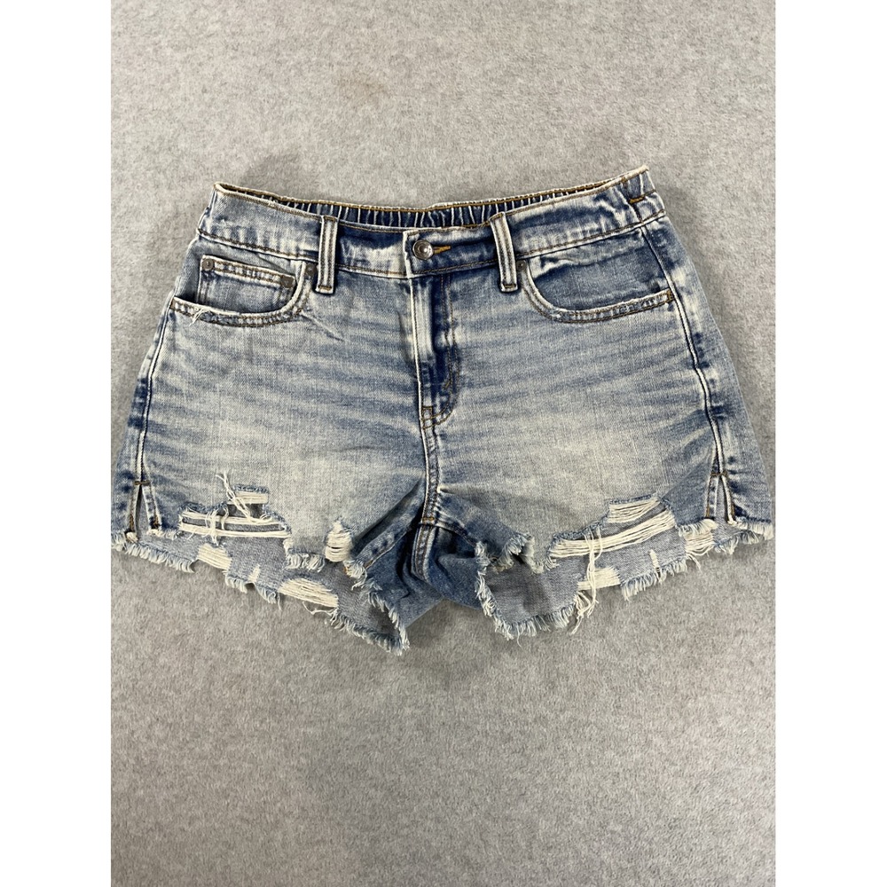 Aerie Women Light Wash Distressed Denim Shorts Elastic Waist Cut Off Sz Sm 2823